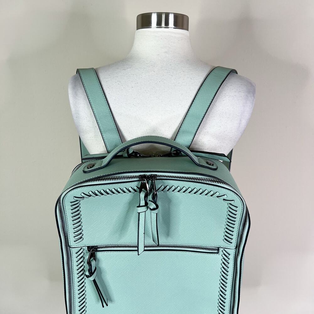 Calpak | Kaya 15in Aqua Pastel Mint Green Blue Faux Leather Laptop Backpack Bag - Picture 2 of 10